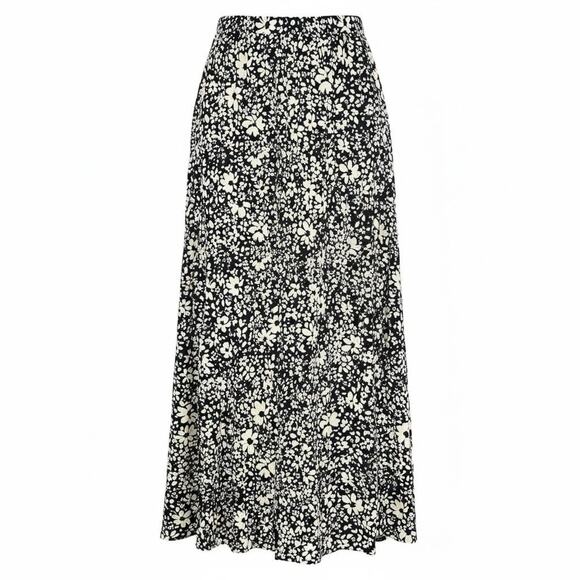 Vero Moda Maxi Slit Skirt Women L Black White Floral Print with Pockets - Picture 1 of 14
